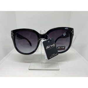 Black Society Sunglasses Womens Cat Eye Black Frame Black Lens Skull + Studs NWT